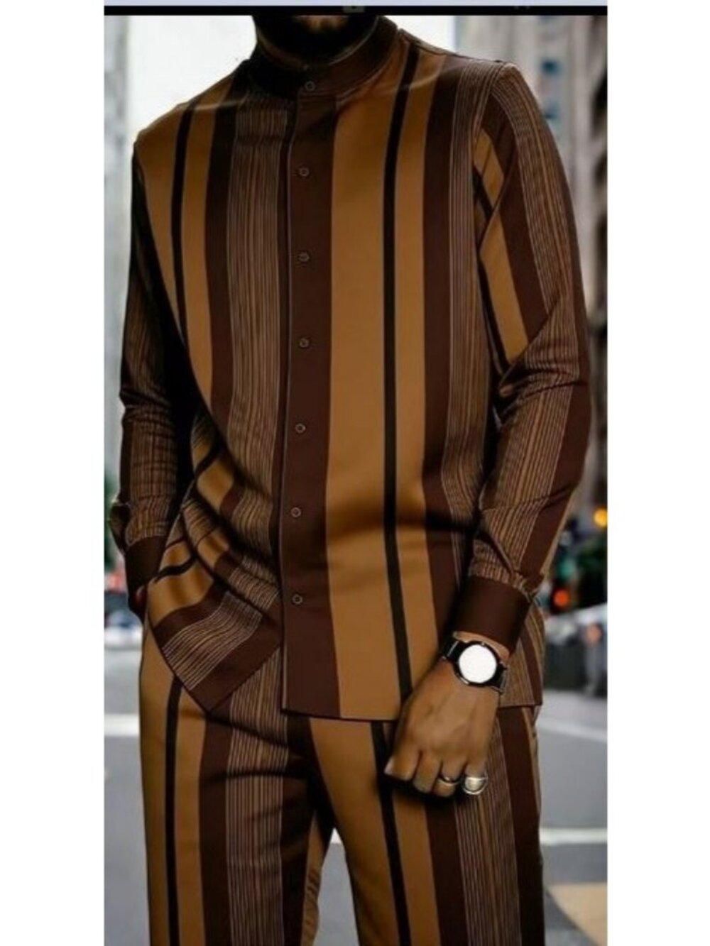 African Formal Dashiki Brown & Black Shirt & Pant Suit Traditional Dress Outfit